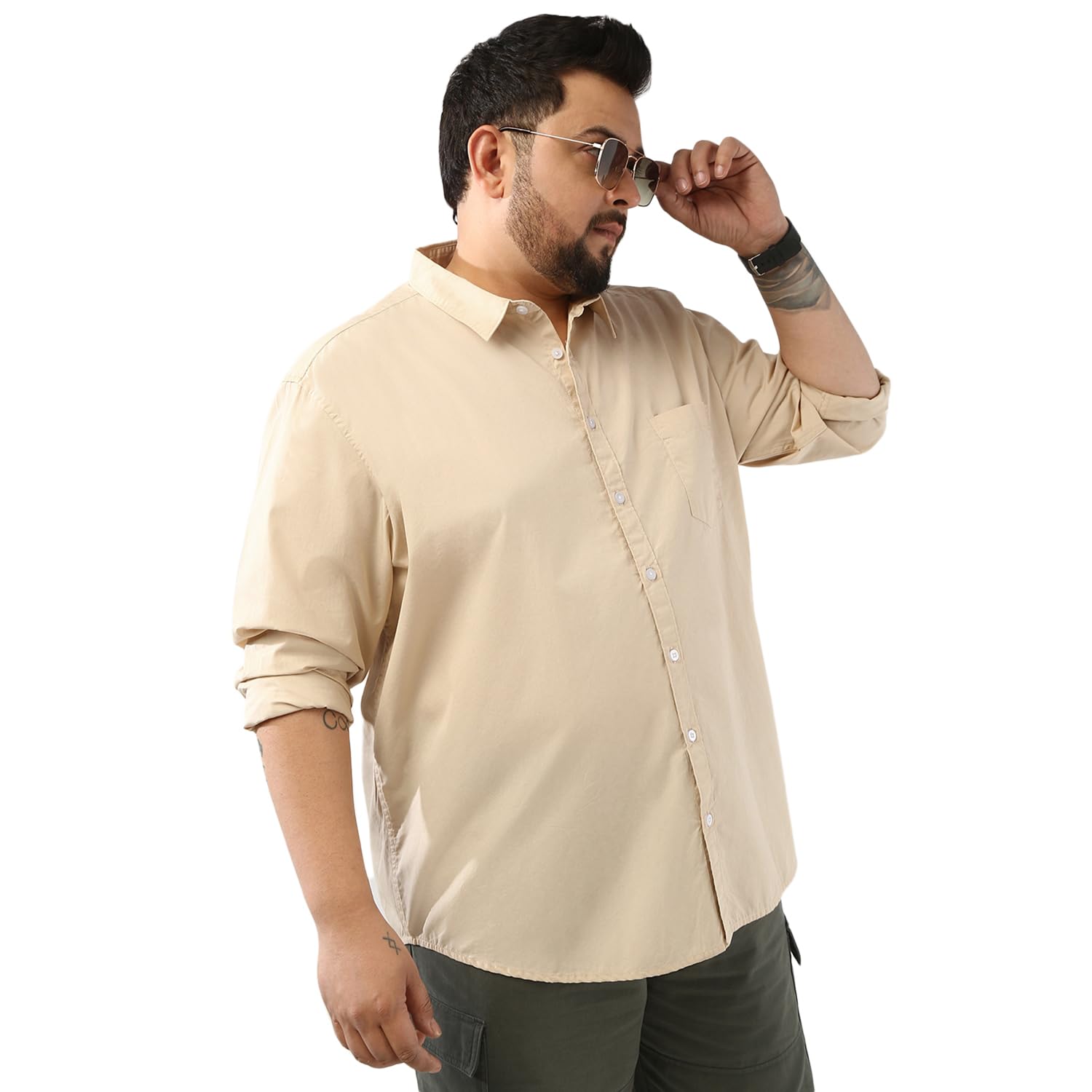 Urbano Plus Men's Beige Cotton Full Sleeve Regular Fit Casual