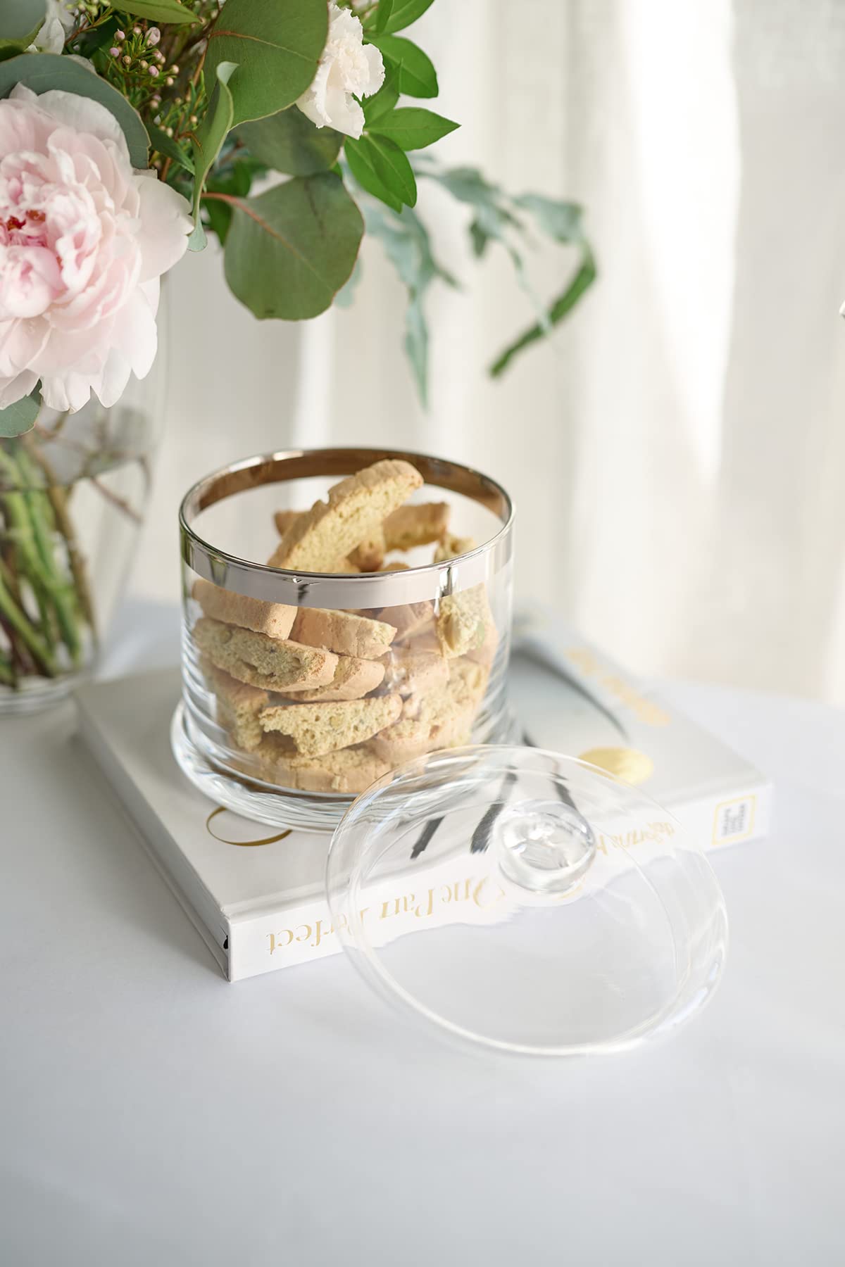 EDZARD Caja de dulces Erik, altura 16 cm, cristal soplado con borde de platino, lata de galletas, tazón de caramelos