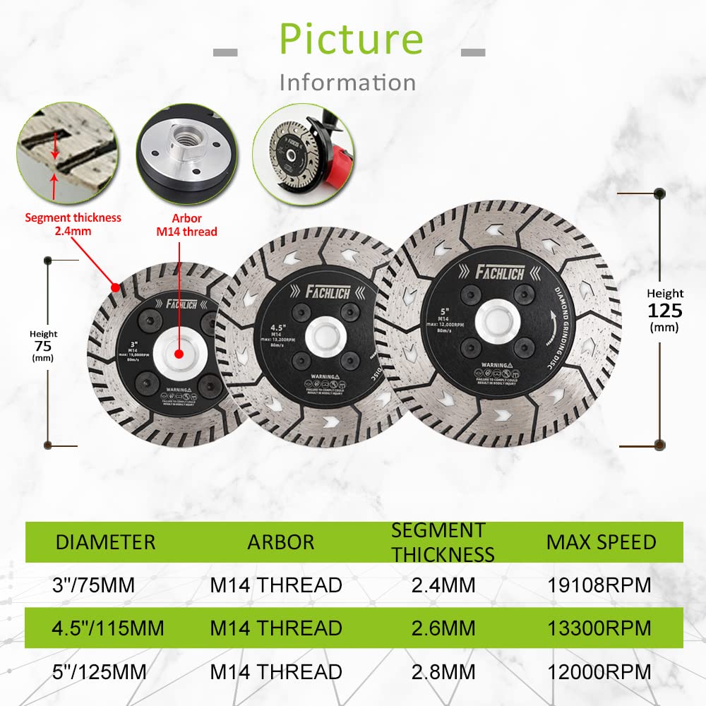 Diamond Cutting Grinding Disc 2 piezas 115mm and 125mm Disco Tronzador de Diamante para granito marble concreto