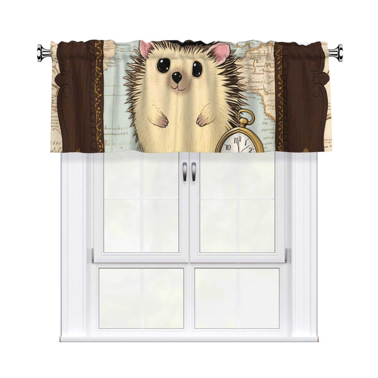 FekiLoot Funny Hedgehog Curtain Valance for Windows, Kitchen Window Valances Rod Pocket Window Treatments Short Curtains Drapes for Bathroom Bedroom Cafe Decor 54x18inch 1 Panel