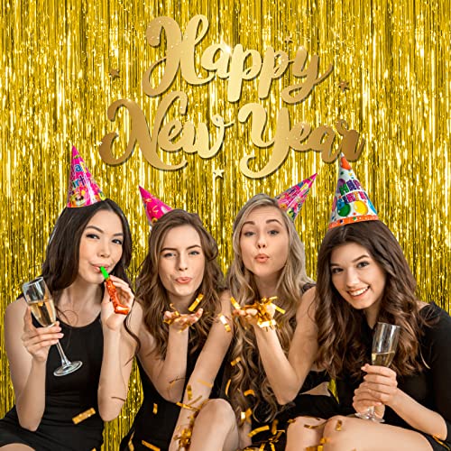 Image of 10 Pack Gold Fringe Curtain Backdrop Tinsel Streamers Birthday Party Decorations Christmas Photo Booth Backdrop Halloween New Year Graduation Baby Shower Theme Party Decorations