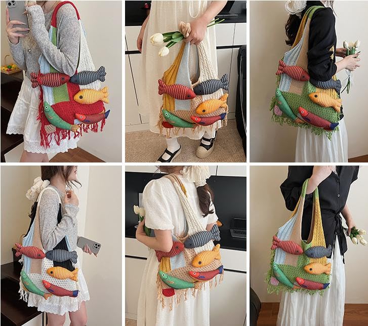 Bolso tejida de hombro para mujer estilo playa 3D miniatura 7