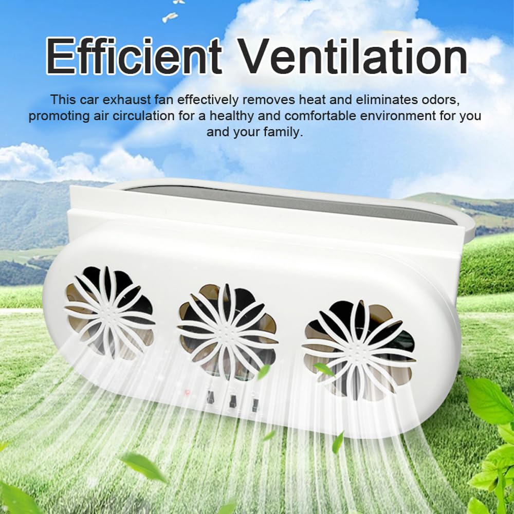 Shkalacar Ventilatore di Scarico per Auto, 3 Ventole Ventilatore di circolazione dell'Aria Alimentato Tramite USB e energia Solare Ventilatore di Ventilazione Silenzioso Ventola di Raffreddamento