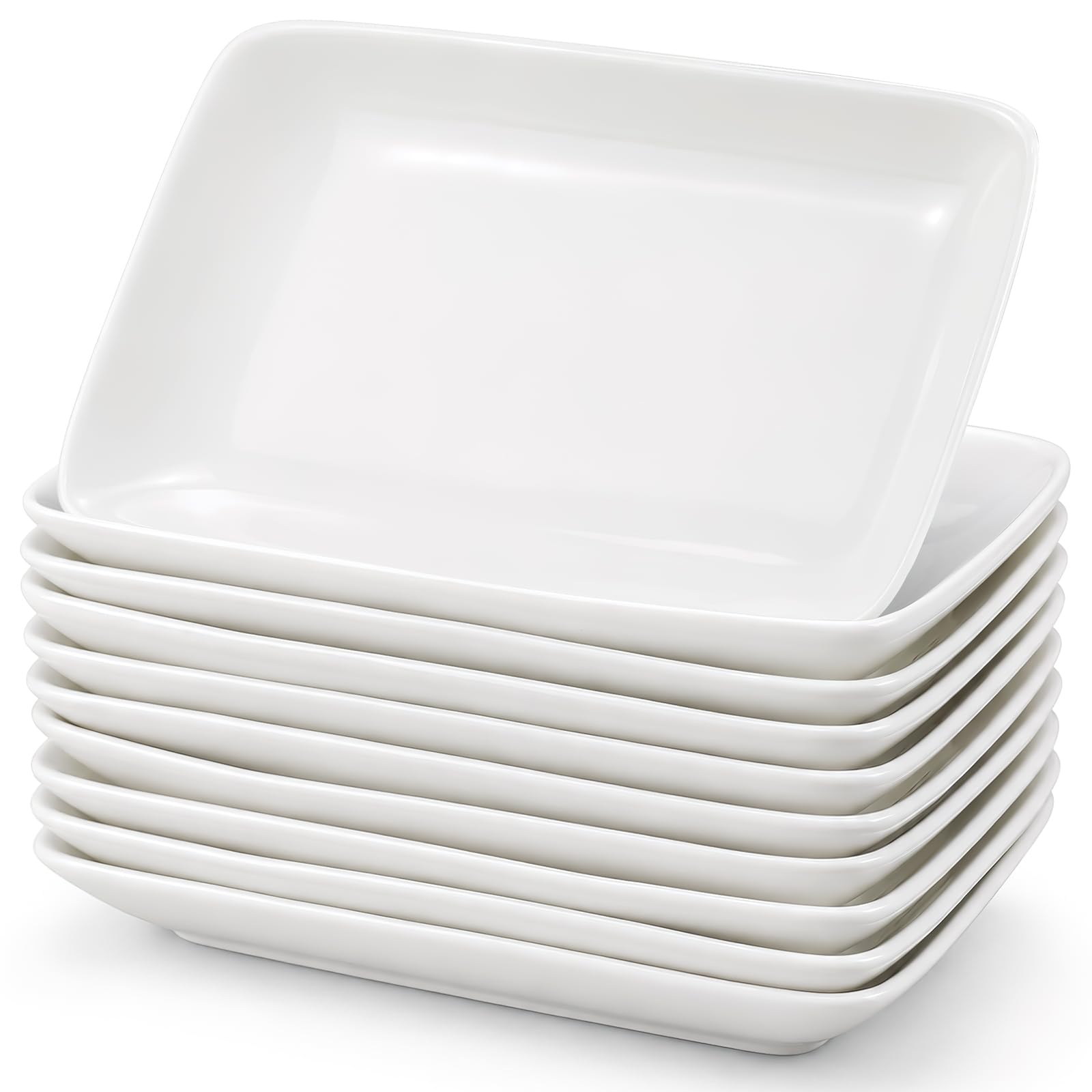 10 Pack Rectangular Porcelain Plates, White Serving Platters Bulk, 26x16 cm