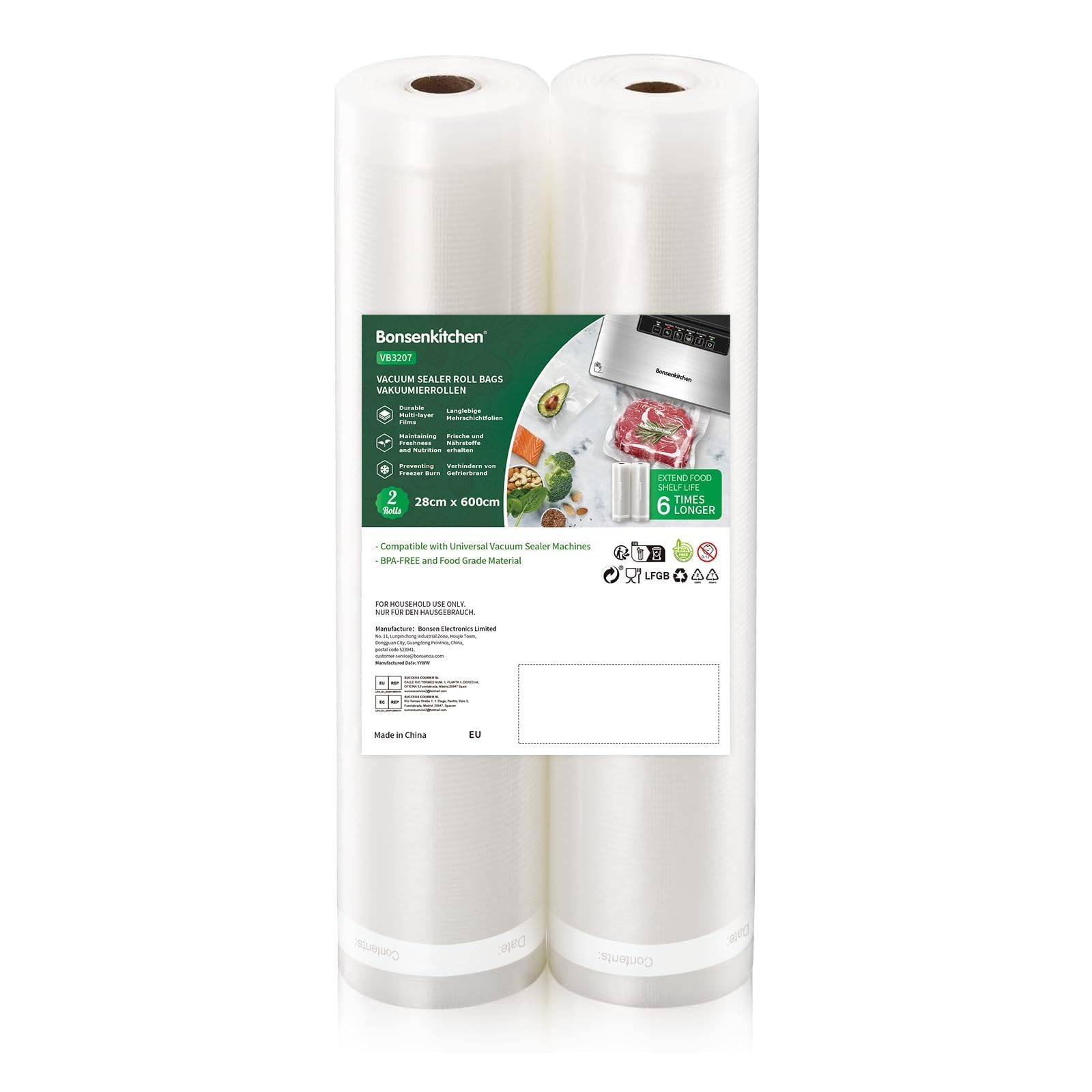 Bonsenkitchen Vakuumierbeutel, Vakuumierfolie - Profi Vakuumbeutel für Vakuumierer & Lebensmittel Vakuumiergerät