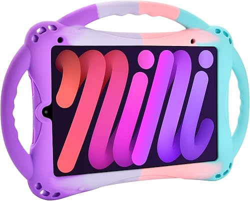 TopEsct Funda para niños para iPad mini 7 (A17 Pro) 2024  iPad Mini6 2021, funda de silicona a prueba de golpes con asa y soporte para iPad mini de