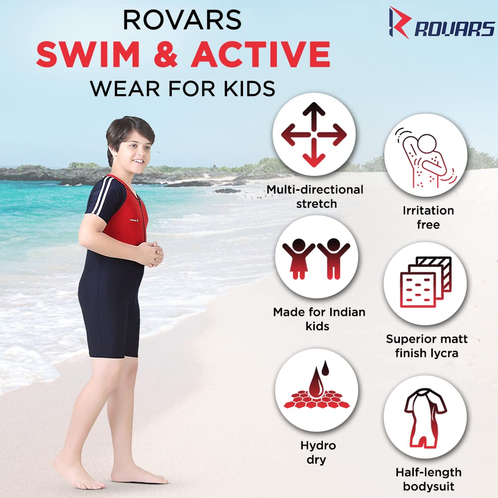 ROVARS Boy's All-in-one Half Diving Suit with a Front Zip (Dark Blue and Red; 6-7 Years) - Image 3 thumbnail
