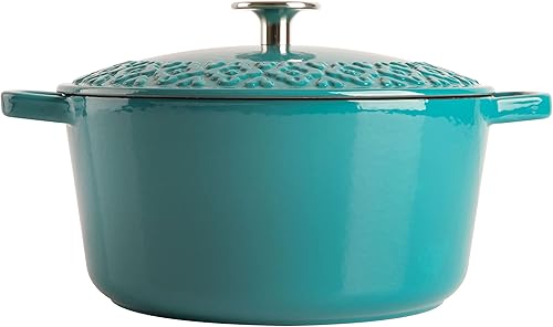 Miniatura 7 de SPICE BY TIA MOWRY Horno holandés de hierro fundido esmaltado de 3.5 cuartos con tapa en relieve, oro miel (87075.02R)