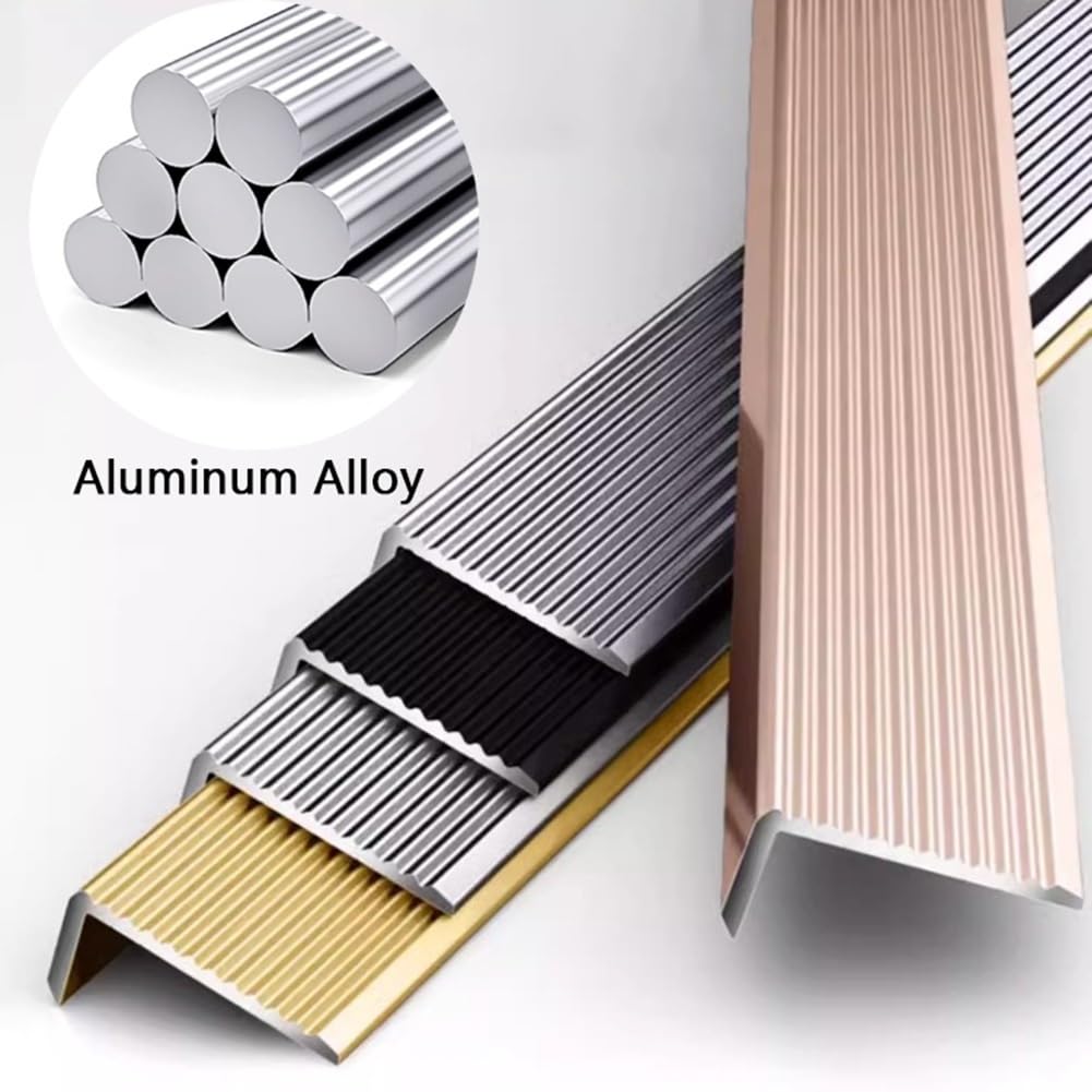 Perfil de Borde de Escalera, Protector de Borde de Escalera, 50 x 30 mm, L 90-140 cm, Aluminio Antideslizante en Forma de L(Plata,L120cm/48'')