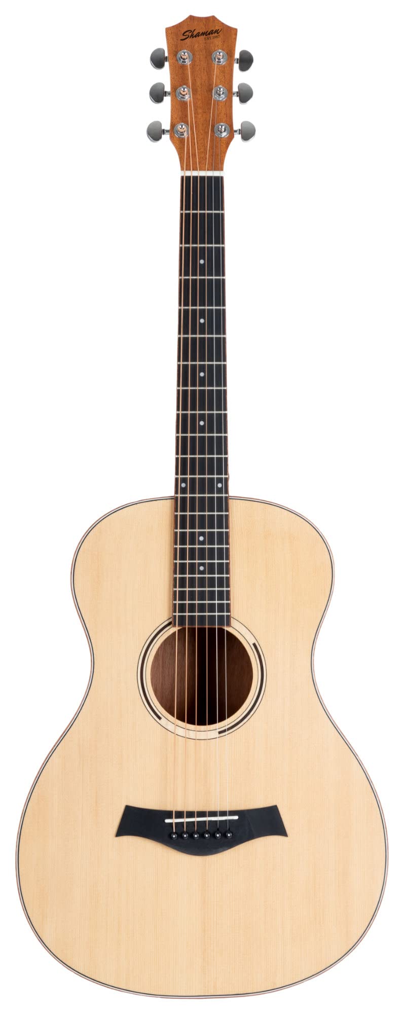 Shaman WSF-10 NT Folkgitarre, Korpusform: Folk, Decke: Fichte, X-Bracing | Boden & Zarge: Mahagoni, Hals: Okoume, Steg: Walnuss, Sattel und Stegeinlage: ABS Kunststoff, Griffbrett: Black Richnite