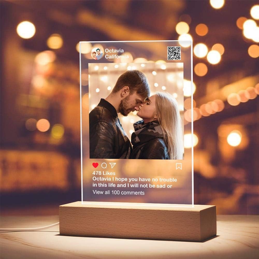 SOUFEELPersonalized Instagram 3D LED Lamp with Your Photo Custom Name Acrylic Plaque Night Light Table Lamp Gift for Men Women Mom Dad Boyfriend Girfriend Her Him Birthday Anniversary Mother's Day