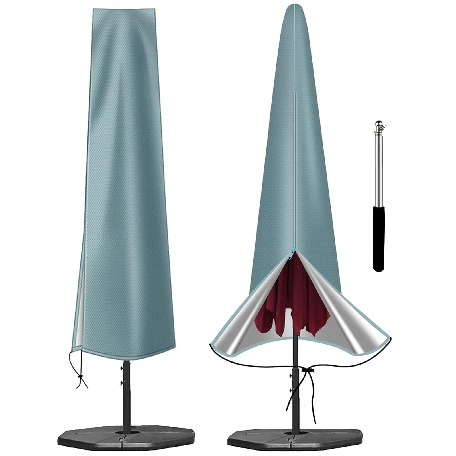 OKPOW Parasol Cover Waterproof - 600D Heavy Duty Garden Parasol Cover Fit for 2.5m 2.7m 3m Large Outdoor Umbrella(190 * 30 * 50cm) - Anti-UV Windproof Patio Umbrella Protection Covers With Zip