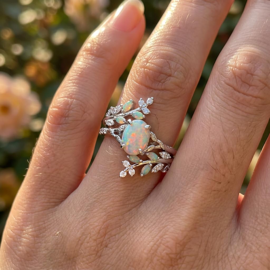 1ct-3ct Opal Rings for Women 10K /14K /18K Solid Gold Opal Engagement Ring Gemstone Wedding Promise Ring for Her Free Engraving