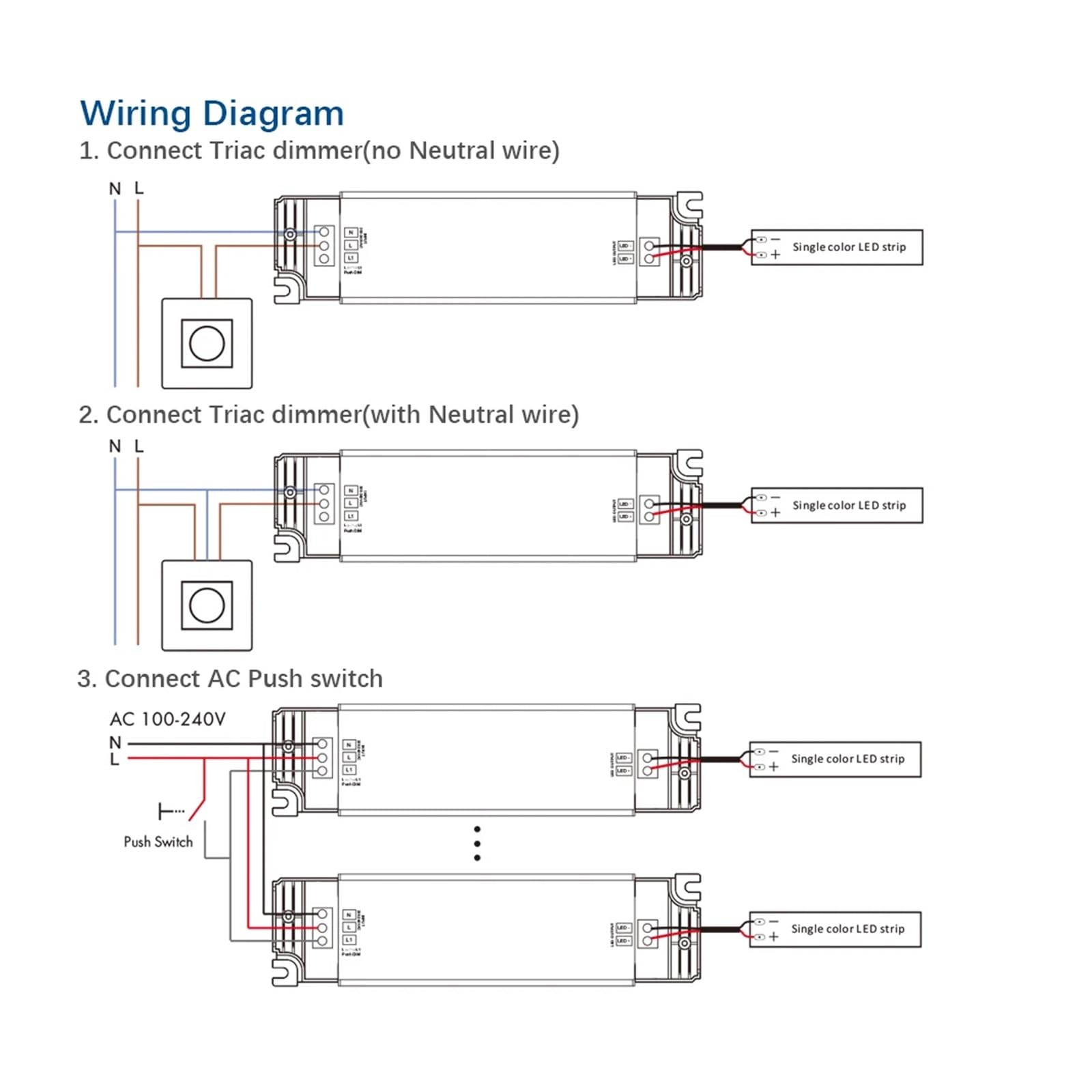 Driver LED Triac tensione costante regolabile 1 canale 40 W AC 220 V a DC 12 V 24 V PWM Regolatore triac di attenuazione digitale 12 V adatto per strisce luminose a LED (TE-40-24)