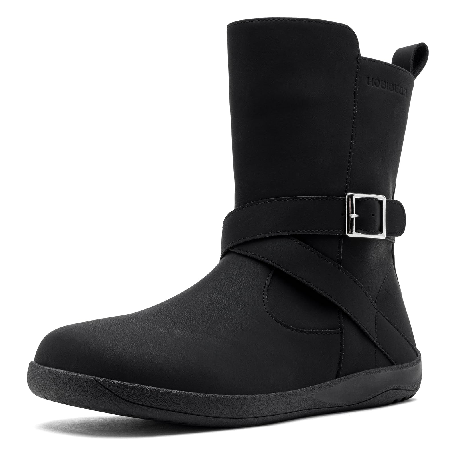 HOBIBEAR Leather Barefoot Boots Womenâs Wide Width Low Heel Side Zipper Fall Ankle Flat Booties