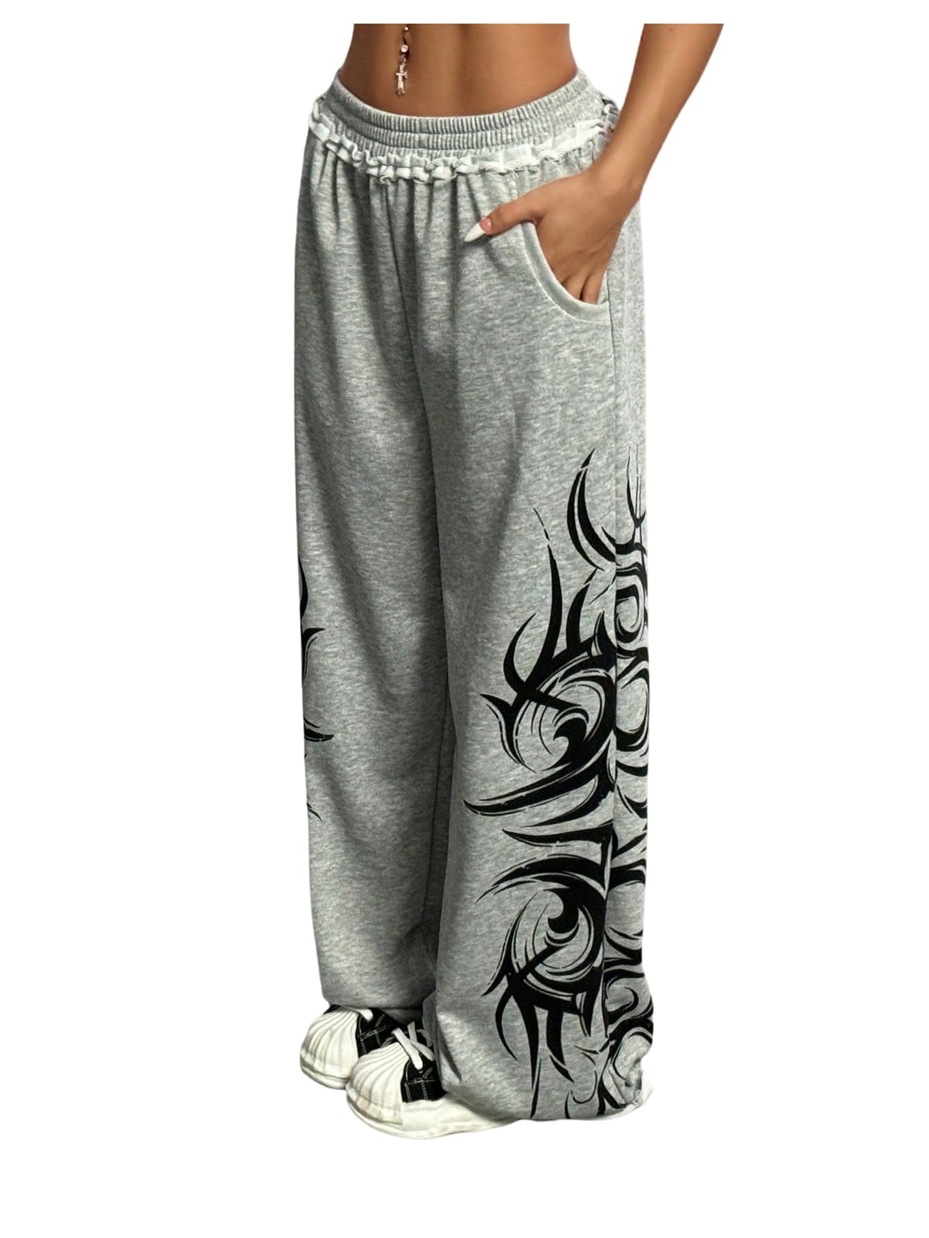 SOLY HUX Womens Y2k Baggy Sweatpants Wide Leg Graphic Grunge Goth 2000s Emo Pants Streetwear with Pockets