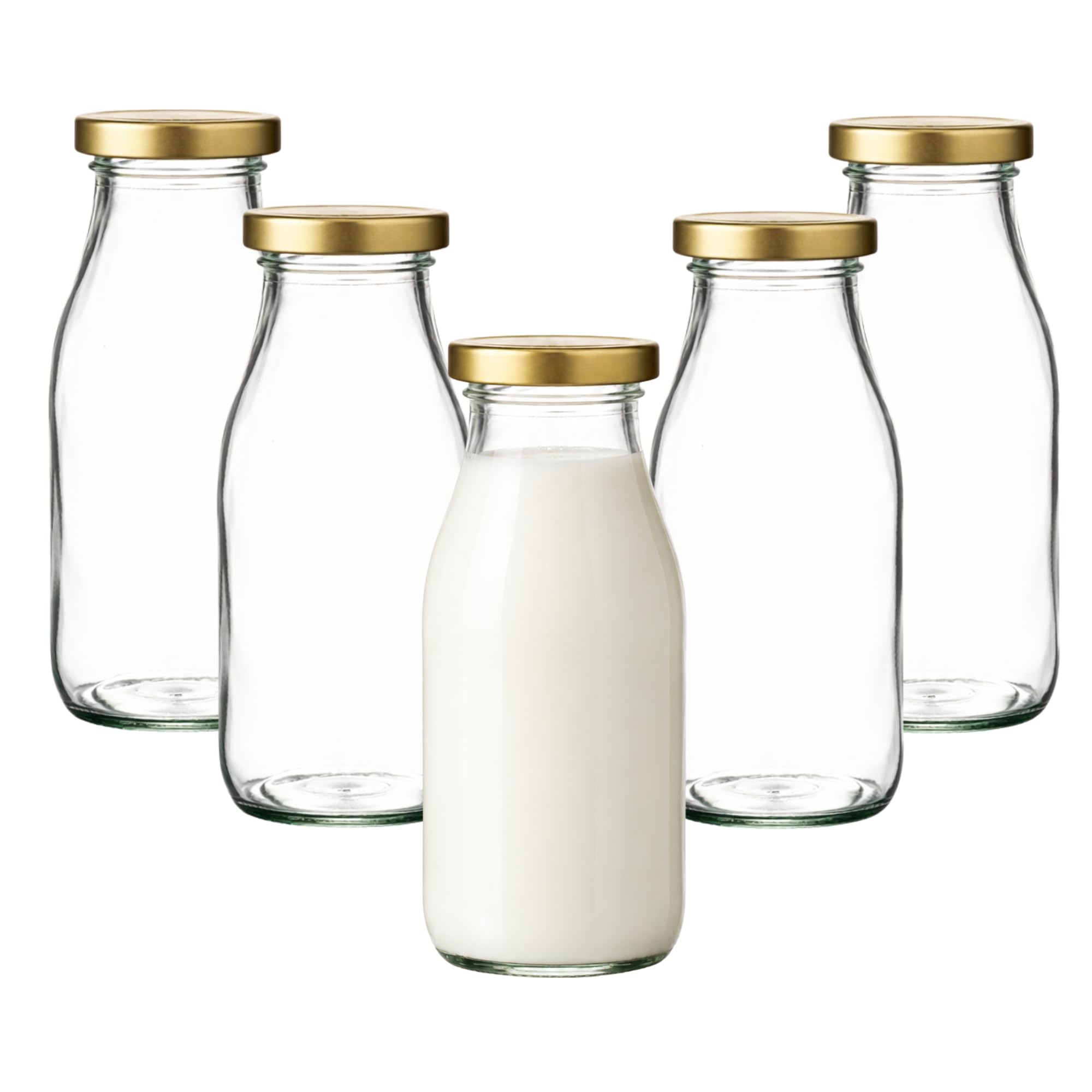 250ml Glass Juice & Milk Bottles with Gold Caps | Reusable Drink Bottles for Smoothies, Milkshakes & Cold Drinks | Pack of 24 | J&B
