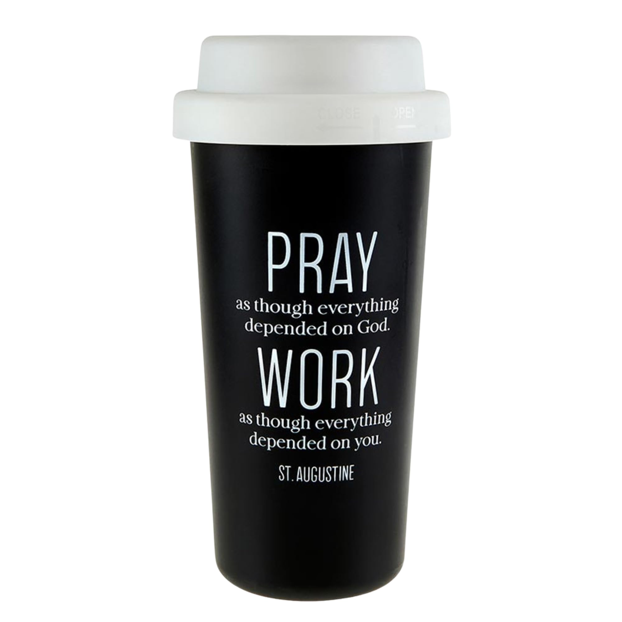 Needzo Pray Work Double Wall Tumbler Encouraging Drinkware for Hot or Cold Religious Gifts 6 5 Inches