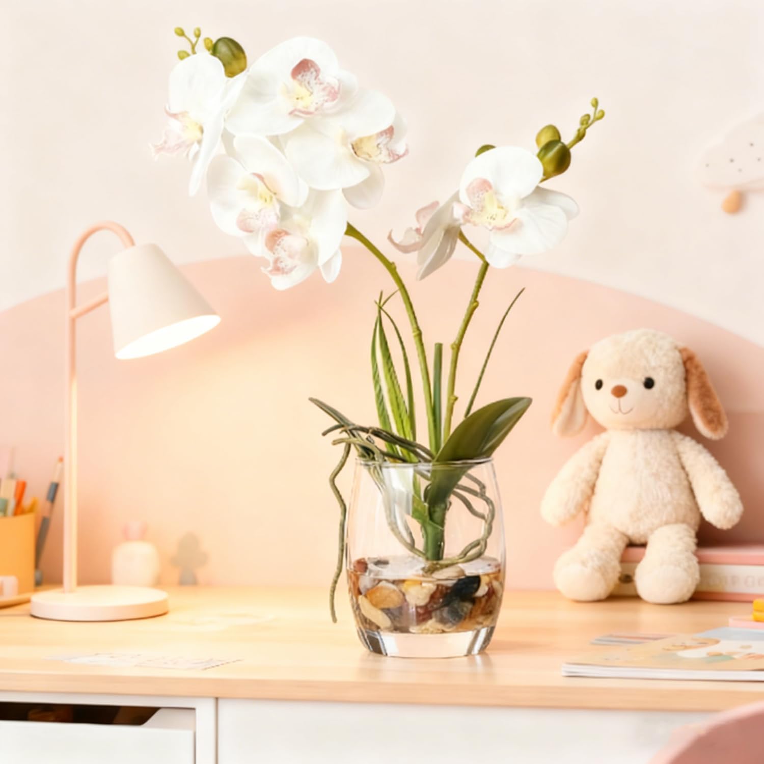 Amazon｜Jusdreen 造花盆栽 ガラス花瓶付き 鮮やかな蘭の花