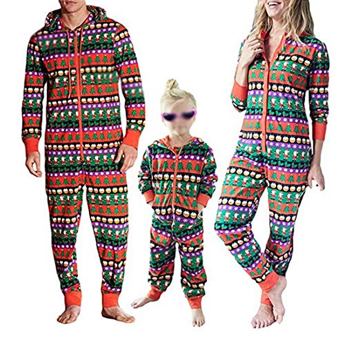 Family Matching Christmas Pajamas Hoodie Jumpsuit Hooded Onesies Zipper Sleepwear (One-Piece, Women-L)