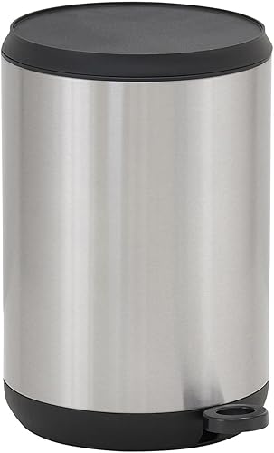 Design Trend Cubo de basura redondo pequeño de acero inoxidable de 5 litros con tapa de cierre suave, 1.3 galones, color plateado