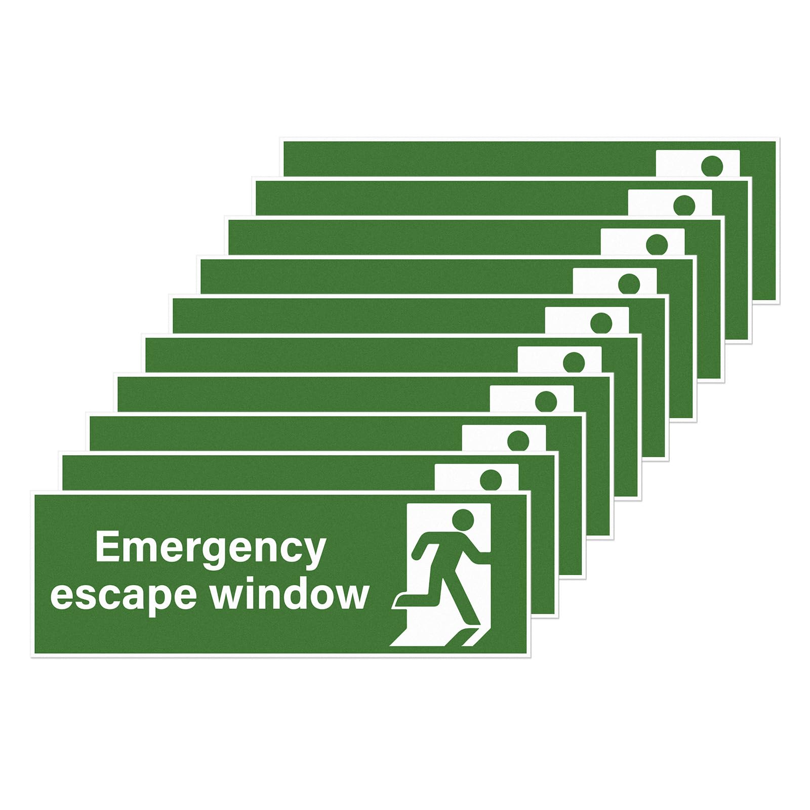 YIKIADA Emergency Escape Stickers Vinyl 15 × 5 cm Self-Adhesive Exit Safety Sign Waterproof Escape Decal for School Office Warehouse Window Pack of 10