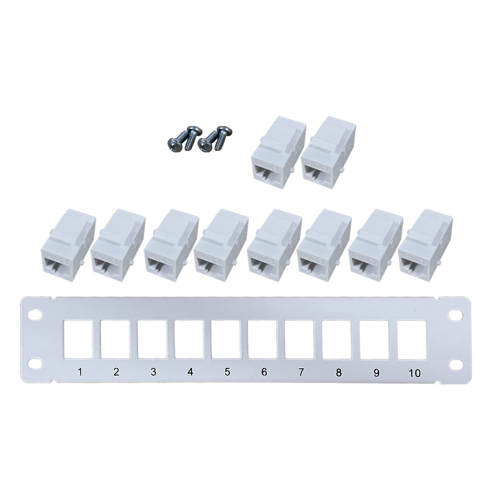 CHENZILIN Network Panel 10 Port Straight-Through CAT6 Panel RJ45 Cable Adapter Ethernet Distribution Frame 19in