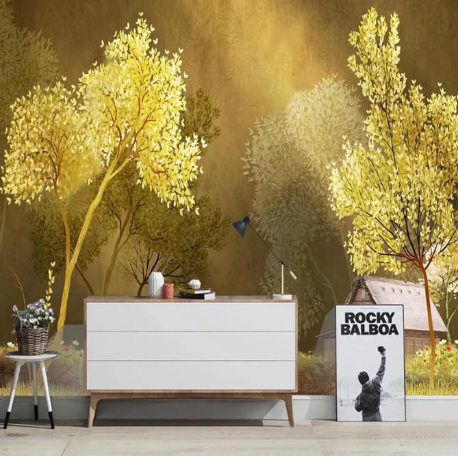 Papier peint 3D automne forêt bois pour masquer un mur abîmé de chambre
