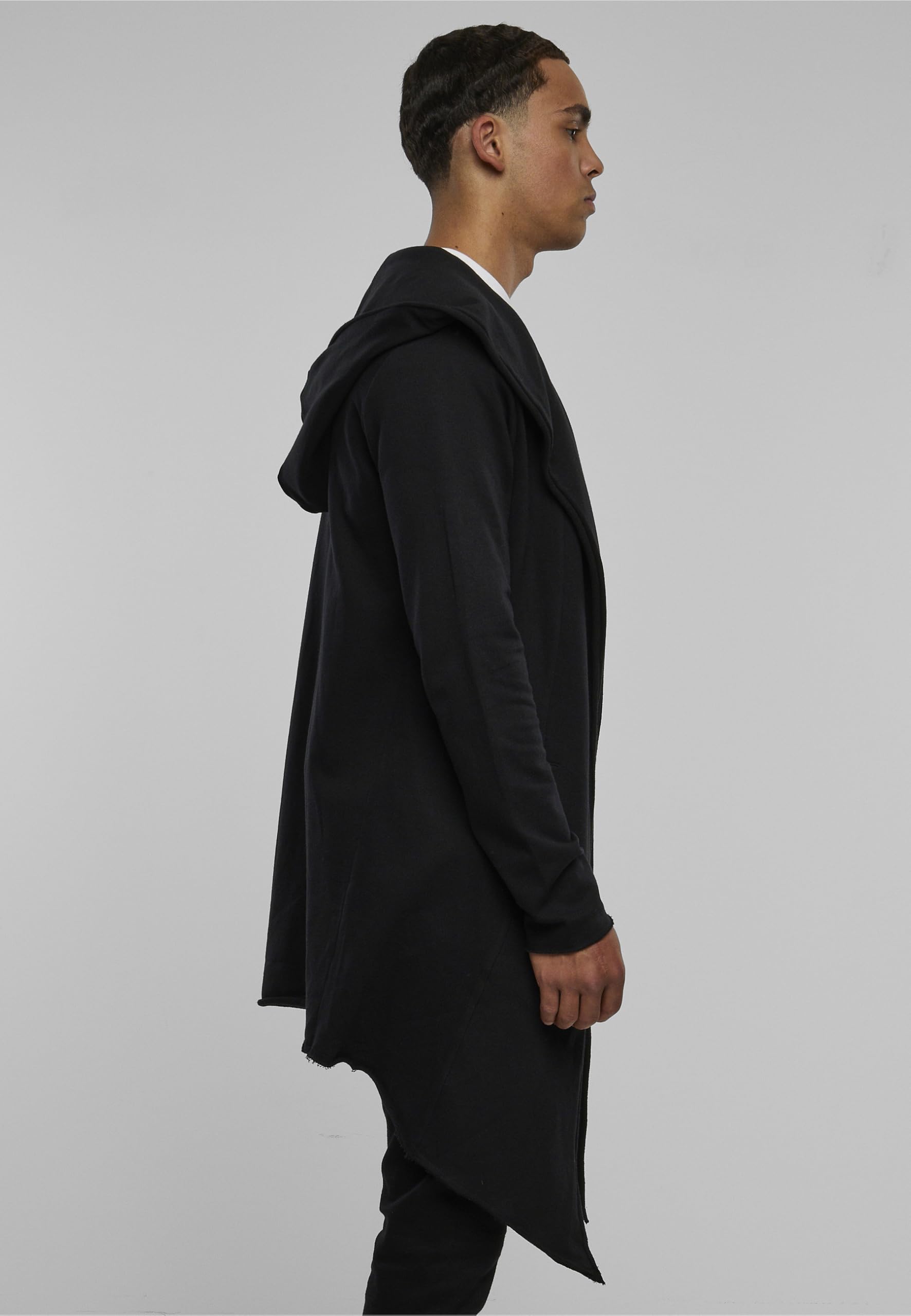 Urban Classics Męska kurtka Long Hooded Open Edge Cardigan, długa bluza z kapturem w wielu kolorach, rozmiary XS - 5XL, czarny, S