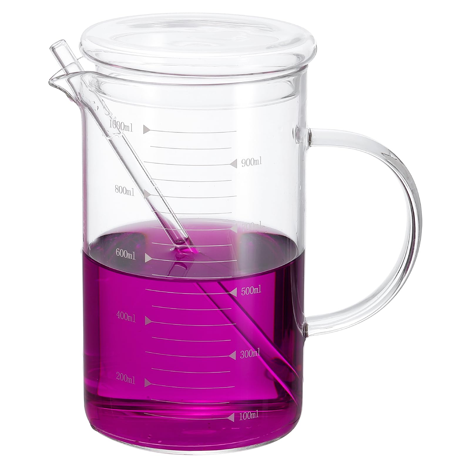 PATIKIL Bicchiere Graduato In Vetro Da 1000ml, Becher In Vetro Borosilicato Con Coperchio Cannuccia Beccuccio A V Per Cucina Bevande Ristorante, Misura Stampata Bianca