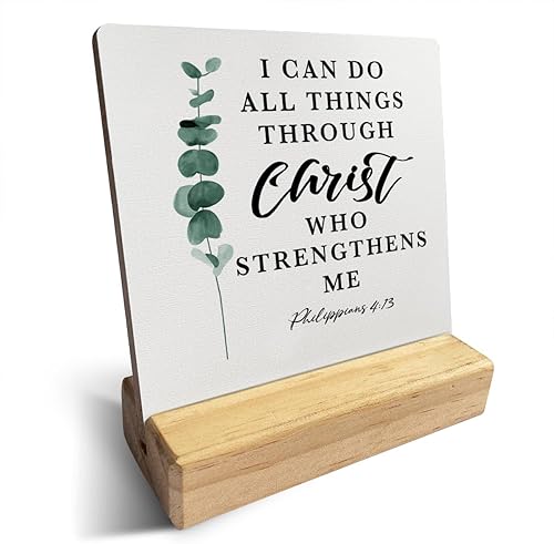 Miniatura 23 de Letrero de madera con versículos bíblicos con texto en inglés "Country Be Still and Know That I am God", decoración de escritorio cristiana