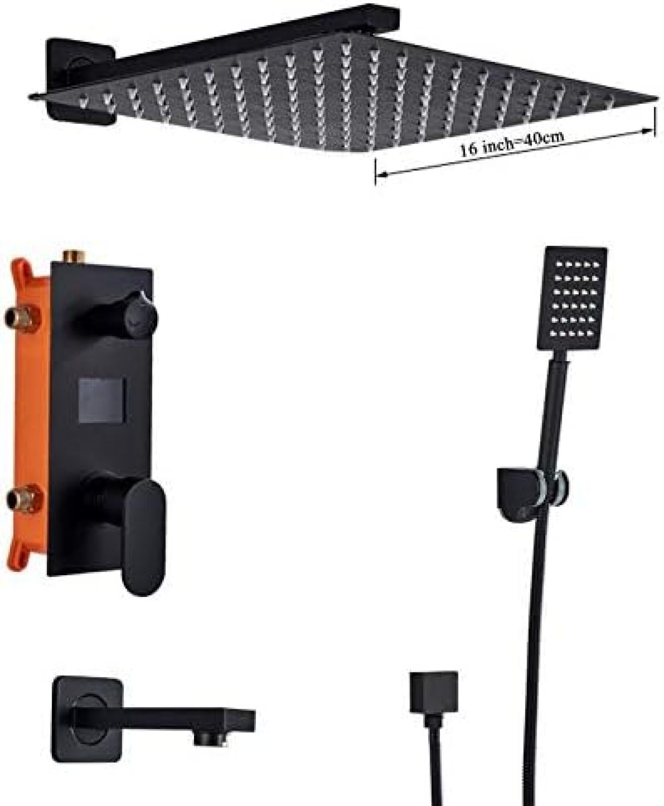 Rubinetto per Doccia da Bagno 3 funzioni Rubinetti per Doccia digitali Nero Opaco Set Soffione Doccia a Pioggia Interruttore a 3 Vie Set Doccia Miscelatore-10 Pollici B, 12 Pollici A