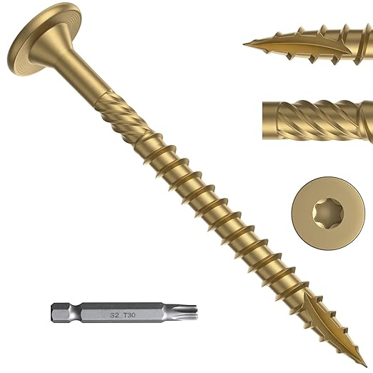 2-7/8 Inch Heavy-Duty Outdoor Wood Screws Assortment Fastener Kit, 50Pcs Star Drive Deck Screws, Rust Resistant Timber Screws for Timber/Log/Landscaping Wood (#14 x 2-7/8" Tan)