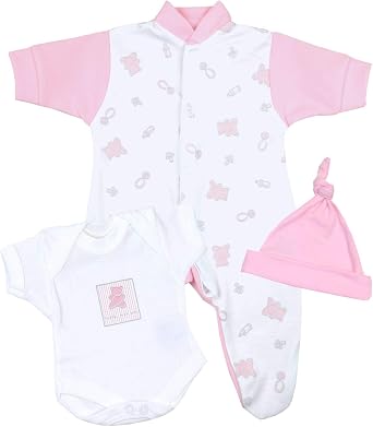 Premature Early Baby Girls Clothes 3 Piece Set - Sleepsuit Bodysuit Hat 1-3lb 3-5lb 5-8lb PINK TEDDY