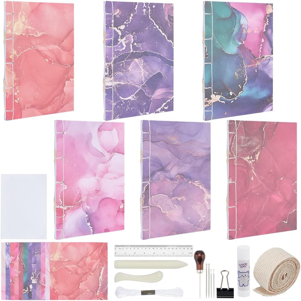 WEBEEDY Bookbinding Starter Kit DIY Notebook Hardcover Journal Bookbinding Craft with Instruction, Thread, Needles, Papers to Create 6 Books, Book Making Arts Supplies Bookish Gift