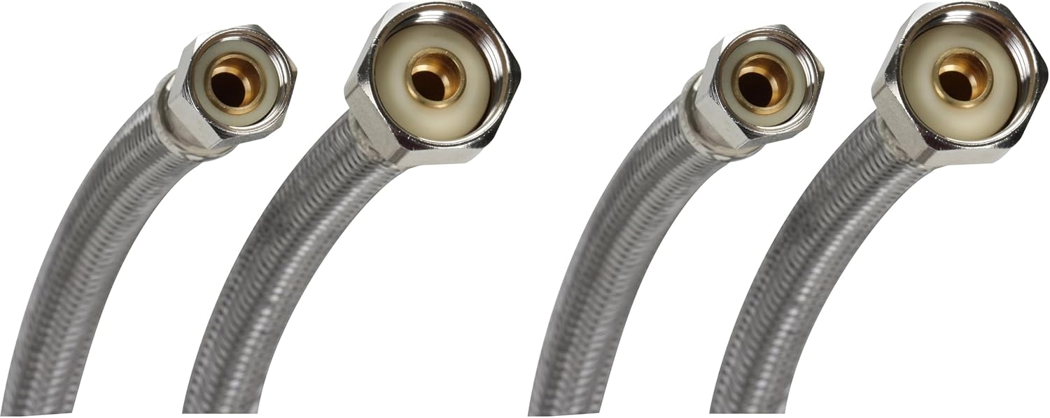 Fluidmaster B1F48 Faucet Connector, Braided Stainless Steel - 3/8 Female Compression Thread x 1/2 F.I.P. Thread, 4 Ft. (48-Inch) Length (Pack of 2)