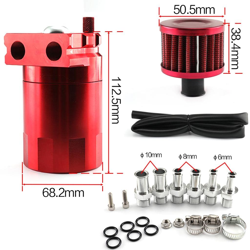 Qianly Depósito de Aceite Universal de 300 Ml, Kit de Filtro de Ventilación del Motor con Depósito de Suministro de, Línea de Repuestos para Automóv, Rojo con Filtro