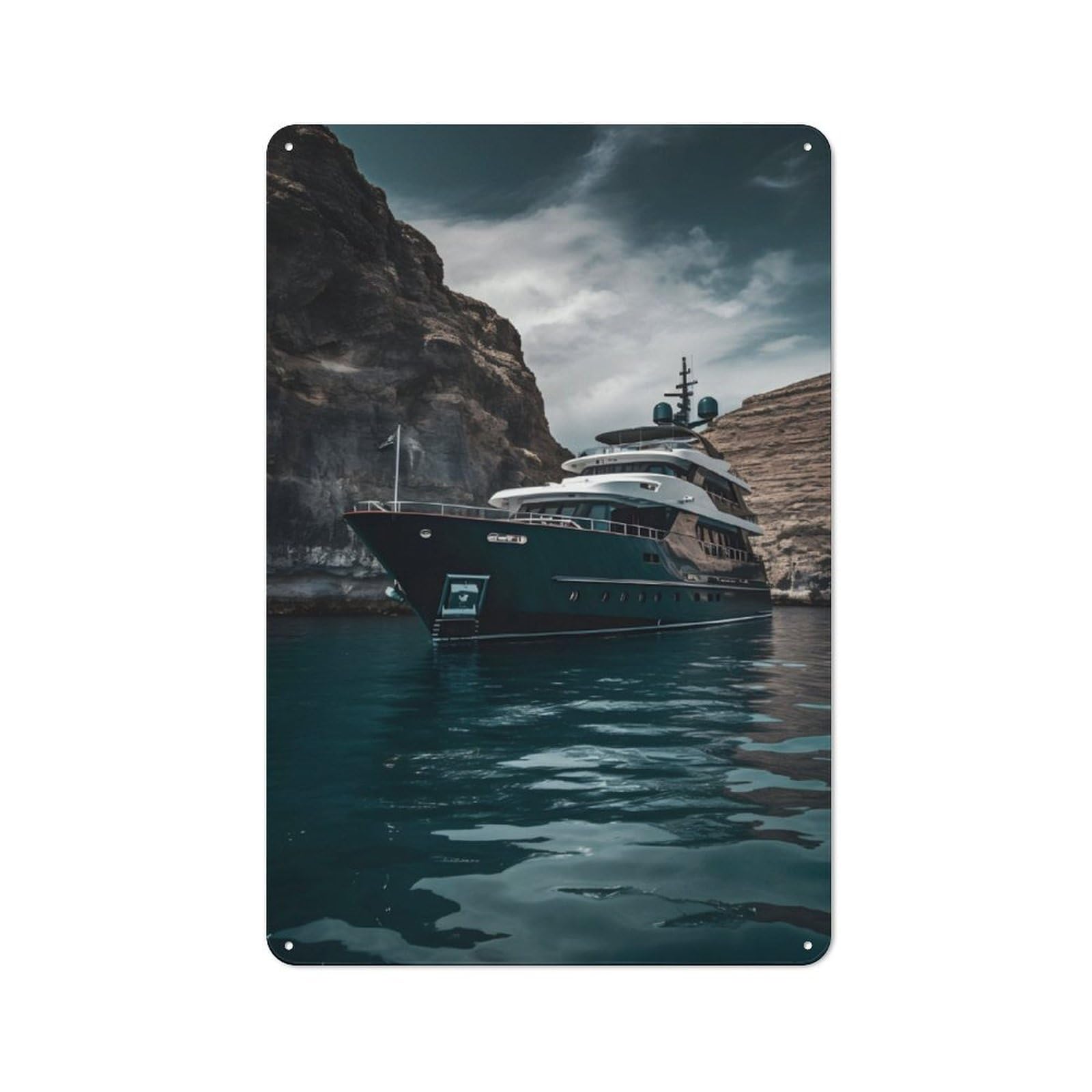 Junmoney Santorini Yacht Metal Sign 30X20cm With For Pub Or Café, Retro Decor, For Cooler-Month Interiors With Retro Character