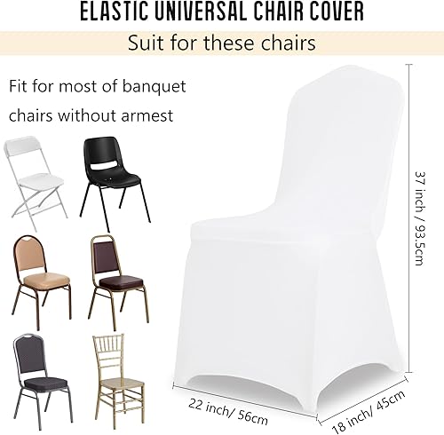 Miniatura 9 de Paquete de 6 fundas elásticas negras de poliéster y elastano para silla, universales, lavables, extraíbles para bodas, banquetes, eventos, fiestas,