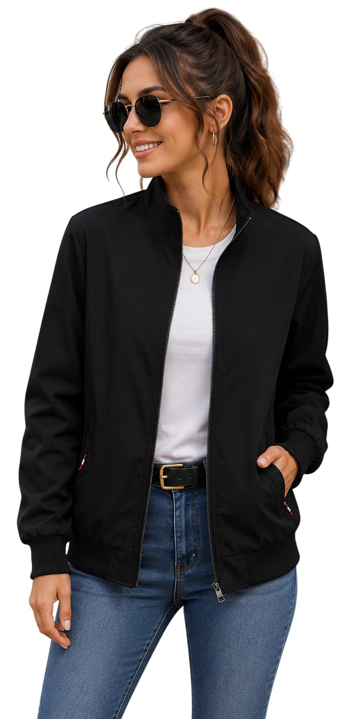tagas Women's Casual Bomber Jacket | Lightweight Zip-Up Jacket with Pockets | Full Sleeve Solid Color Outerwear for Winter, Travel & Daily Wear|oversized jecket|-picture-39