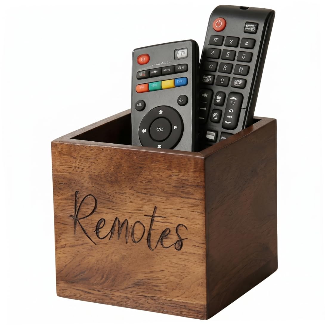 Gemuseeee Remote Control Organizer Rustic Wooden Remote Caddy For Table 3.5 * 3.5 * 3.5inch Square Desk Organizer for Living Room