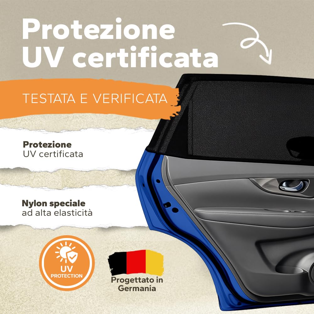 Tende Parasole Auto Bambini UPF+ Protezione Solare UV Universali Laterali Antizanzare