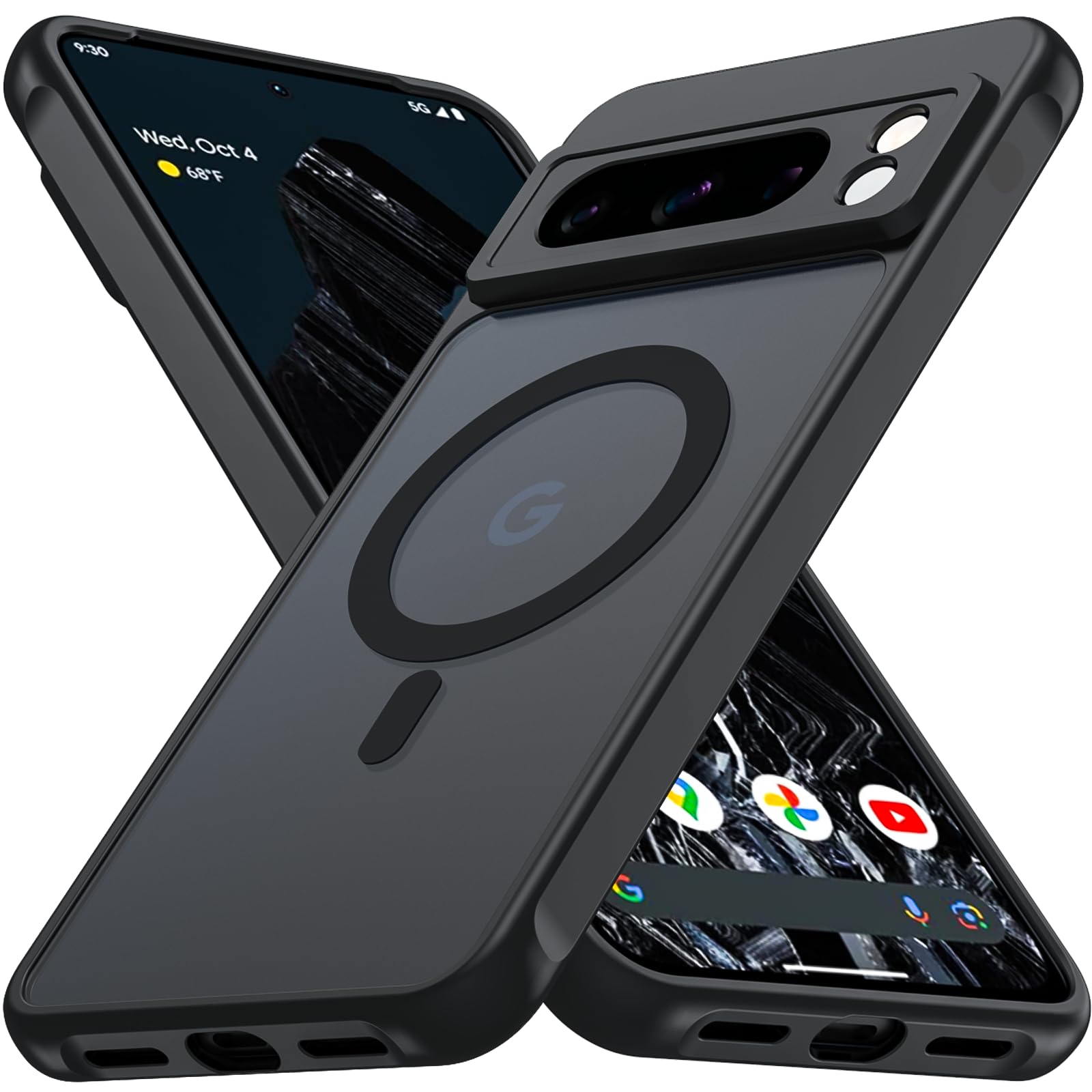 ottpluscase for Google Pixel 8 Pro Case, Compatible with 𝐌𝐚𝐠𝐬𝐚𝐟𝐞, [Magnetic Shockproof Military-Grade Protection], Translucent Matte Back Slim Phone Cover for Pixel 8 Pro, Black