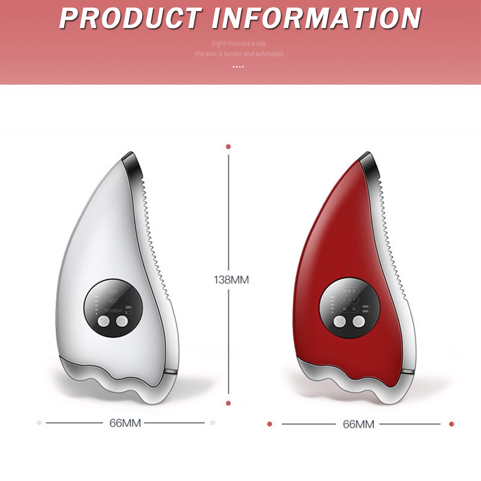 MU Strumento Gua Sha, Gusha Natural Board per la Cura Del Viso Skincare, Design Arc Esteso Gua Sha Strumenti Di Massaio Raschiato,Rosso