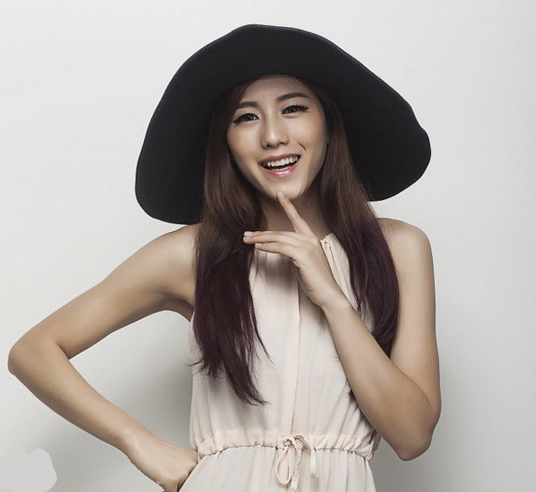 Women's Ridge Wide Floppy Brim Summer Beach Sun Hat Straw Cap Party Garden Travel (Black) - Image 5