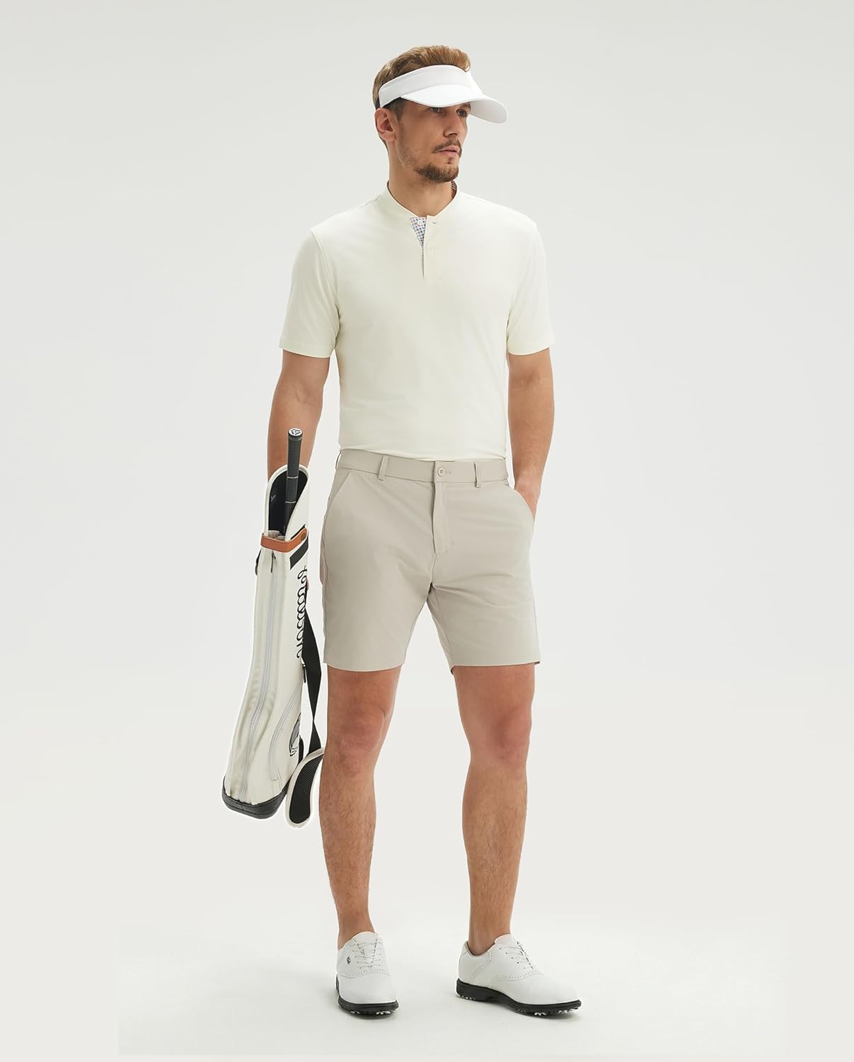 M MAELREG Mens Golf Shirts Collarless Performance Dry Fit Moisture Wicking Casual Solid Short Sleeve Henley Shirts for Men