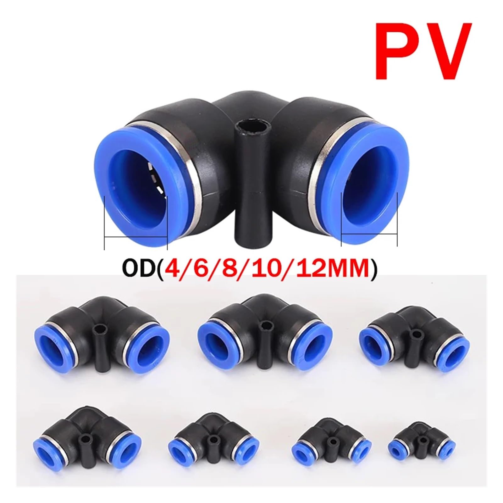 Pneumatikanschluss 10PCS Pneumatische Fitting Anschluss 4mm 6mm 8mm 10mm 12mm Ellenbogen Rohr Luft Schlauch Push in Schnell(PV-6,50 PCS)