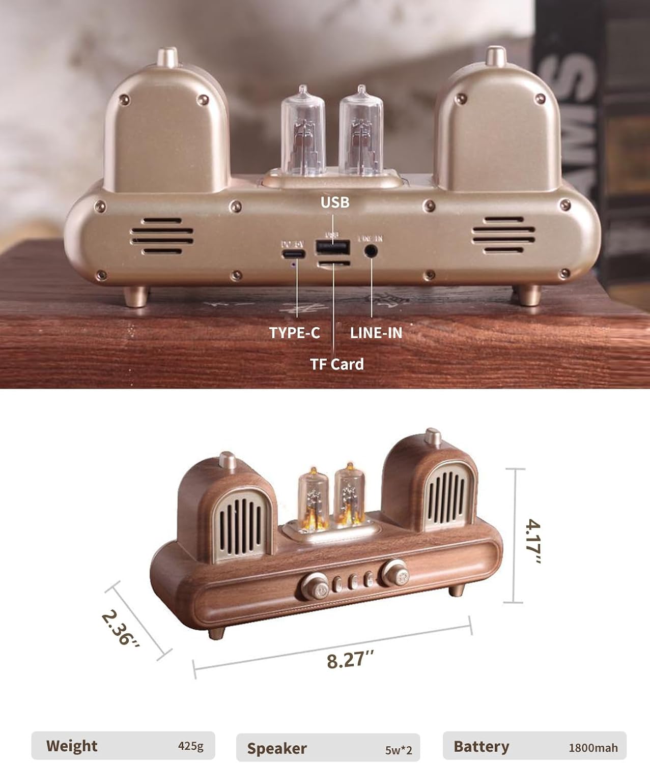 Retro Bluetooth Speaker, AS-33, Black/White/Cream, Bluetooth/USB/TF/FM/AUX, 12-Month Warranty, Retro Style, Speaker, Portable, Rechargeable, 5W, 4H Battery Life