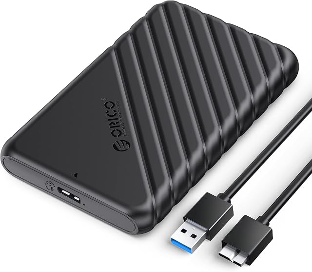 ORICO 2.5 inch External Hard Drive Enclosure USB 3.0 to SATA III for 7mm and 9.5mm SATA HDD SSD Tool Free [UASP Supported] Black (25PW1-U3)