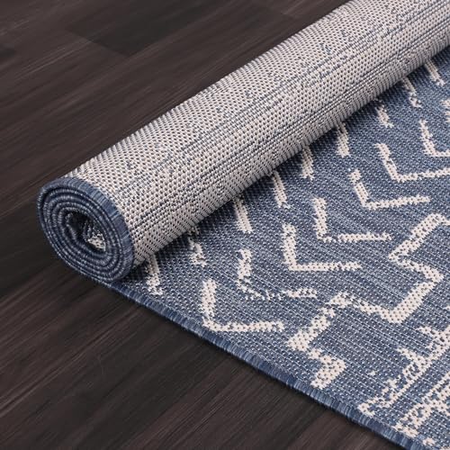 Beverly Rug Waikiki Indoor Outdoor Rug 5x7, Washable Outside Carpet for Patio, Deck, Porch, Trellis Area Rug, Water Resistant, Blue - White - Image 7